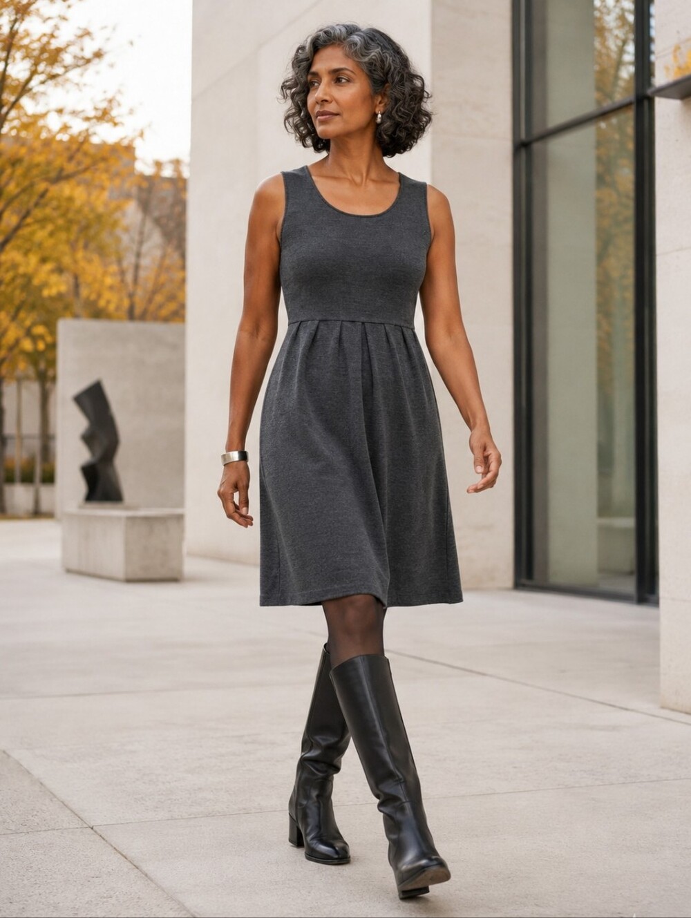 Eileen Fisher 100% Merino Wool Fit & Flare Dress Charcoal Petite S